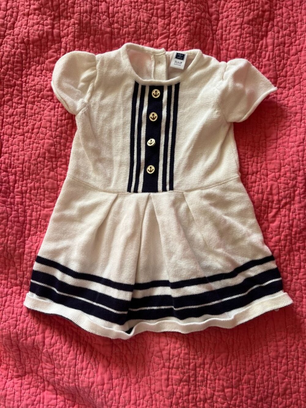 janie and jack baby sailor knit dress 12months, anchor buttons, sailorcore, naut